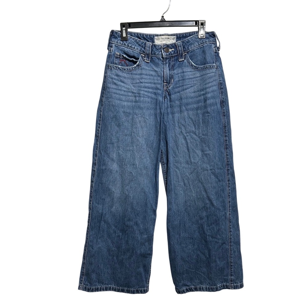 Hollister Jeans Womens 2 26 Blue Low-Rise Super Baggy Cherry Embroidered Y2K